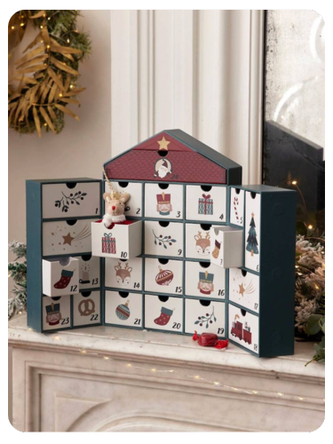 Kinder Haus-Adventskalender aus Pappe - grün bedruckt